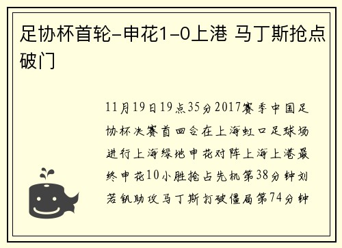 足协杯首轮-申花1-0上港 马丁斯抢点破门